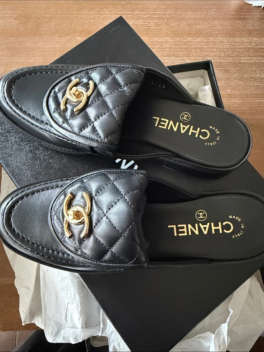 Chanel Black Lambskin  Mules - Size 37